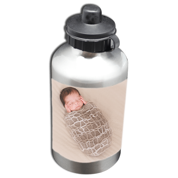 בקבוק טרמי בהדפסת תמונה או כיתוב אישי, צבע כסוף.
