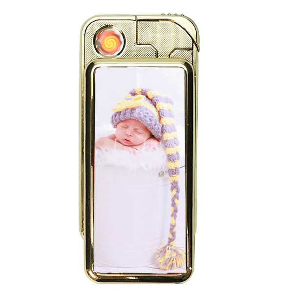 מצית USB אלקטרוני, מצית זהב, עם תמונה או כיתוב אישי, מגיע בקופסא מפוארת,